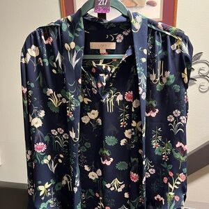 LOFT Navy Blouse with Floral Design #OC217